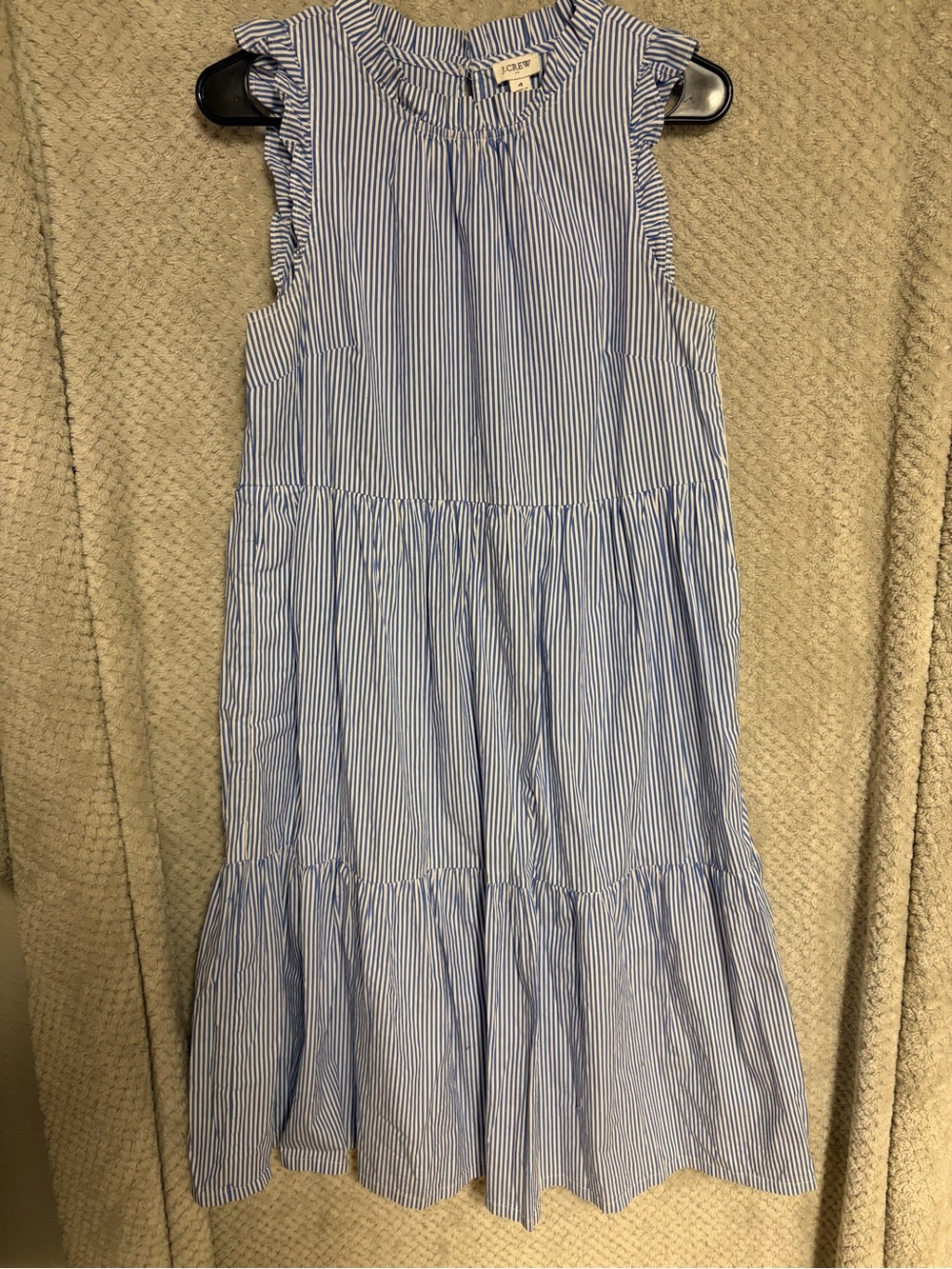 J. Crew Light Blue & White Striped Tiered Dress